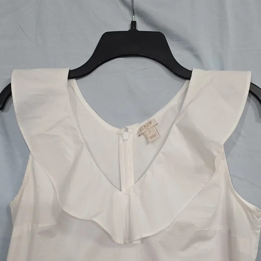 J.CREW Womens 4 White Ruffle Sleeveless V-Neck Woven Cotton Blouse - Picture 4 of 8